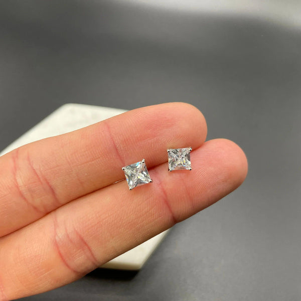 Sterling Silver 7MM Square Cut Studs Earrings - Gifts for You 'n Me
