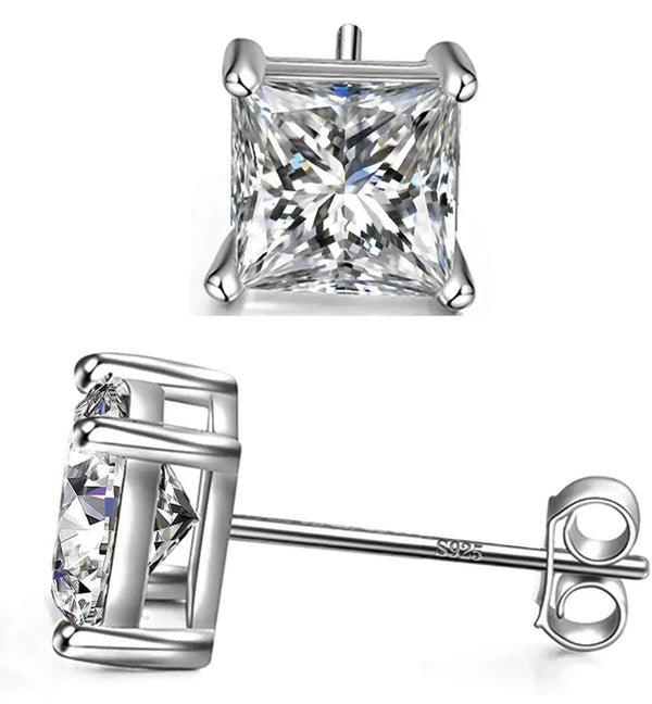 Sterling Silver 7MM Square Cut Studs Earrings - Gifts for You 'n Me