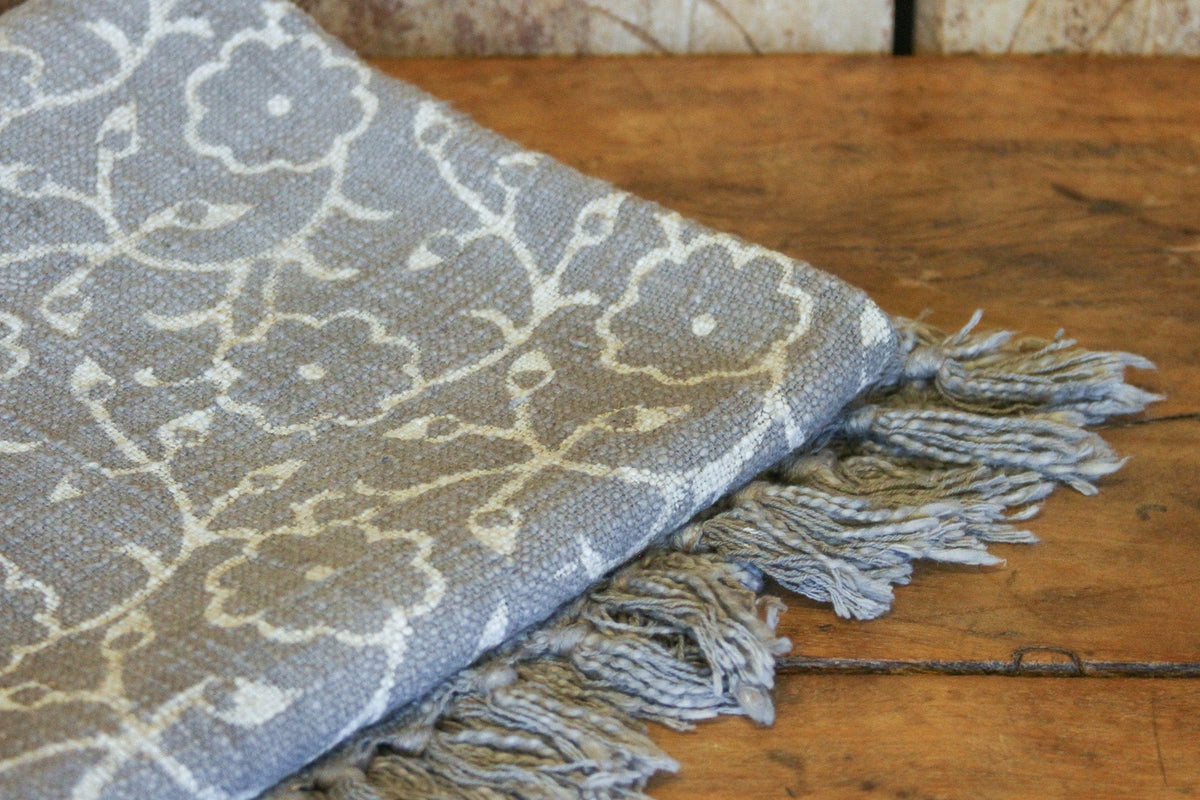 Floral Taupe Batik Throw