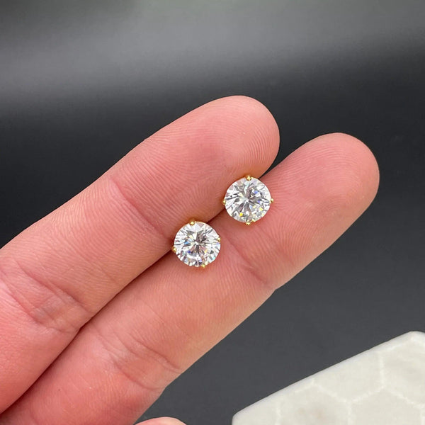 14K Gold Flashed Solid Sterling Silver Large White Topaz Studs - Gifts for You 'n Me