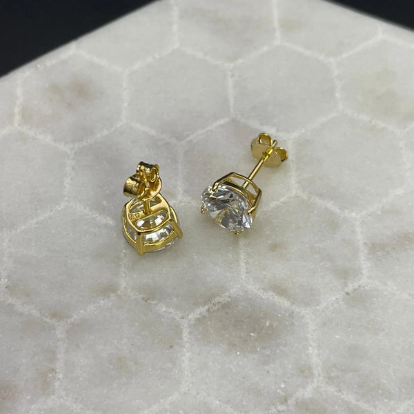 14K Gold Flashed Solid Sterling Silver Large White Topaz Studs - Gifts for You 'n Me