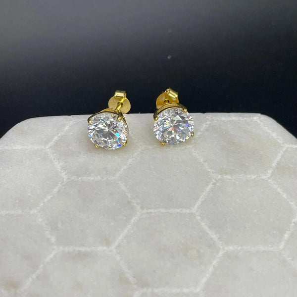 14K Gold Flashed Solid Sterling Silver Large White Topaz Studs - Gifts for You 'n Me