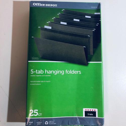 Office Depot 25 Pack Hanging File Folders, Legal, Adjustable Tabs