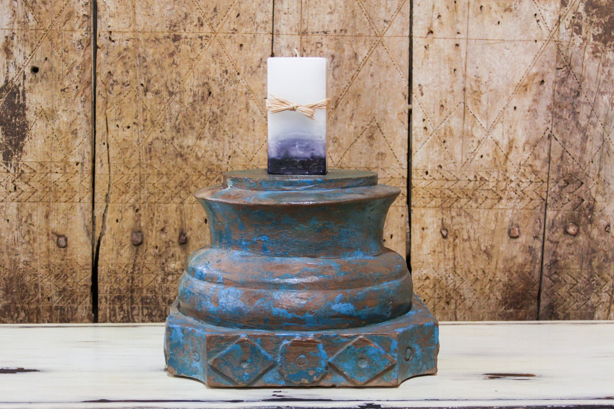 Aged Blue Architectural Candle Holder