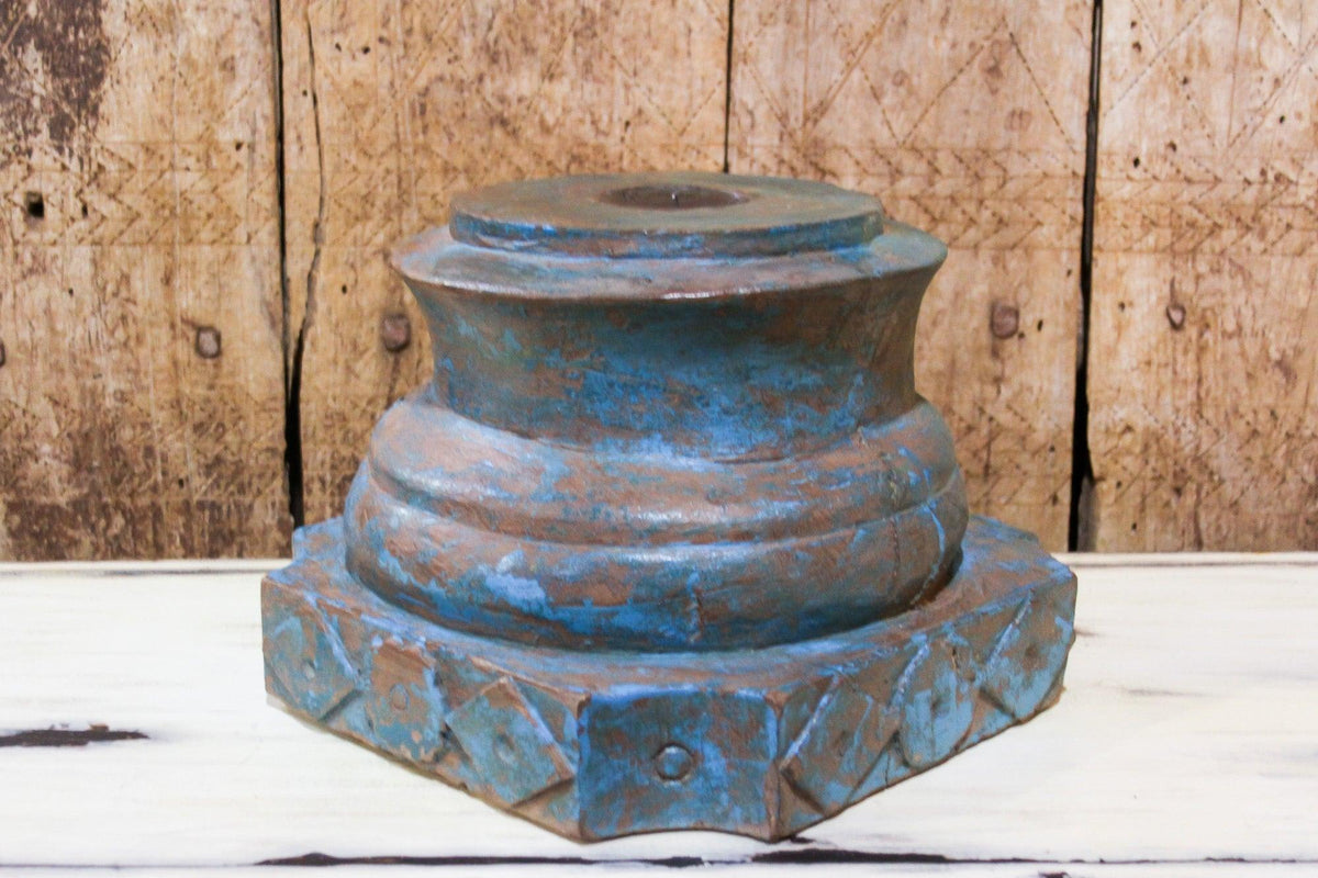 Aged Blue Architectural Candle Holder