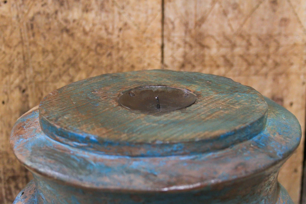 Aged Blue Architectural Candle Holder