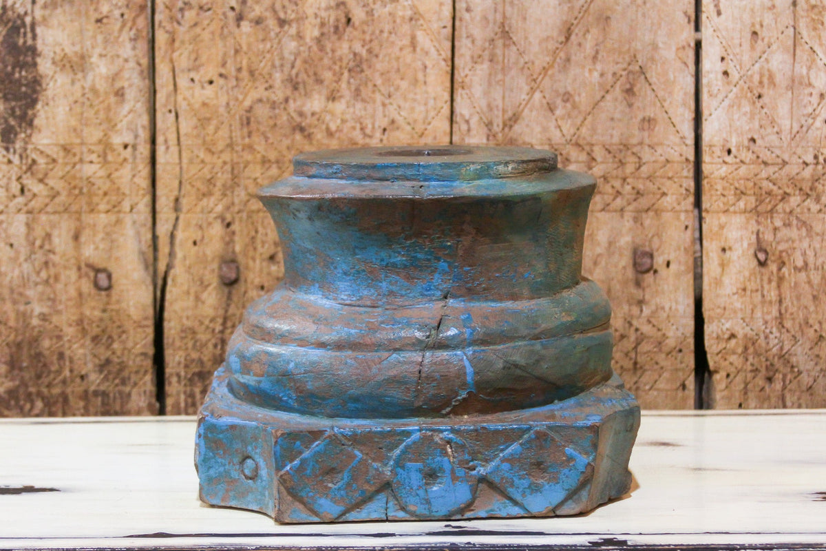 Aged Blue Architectural Candle Holder