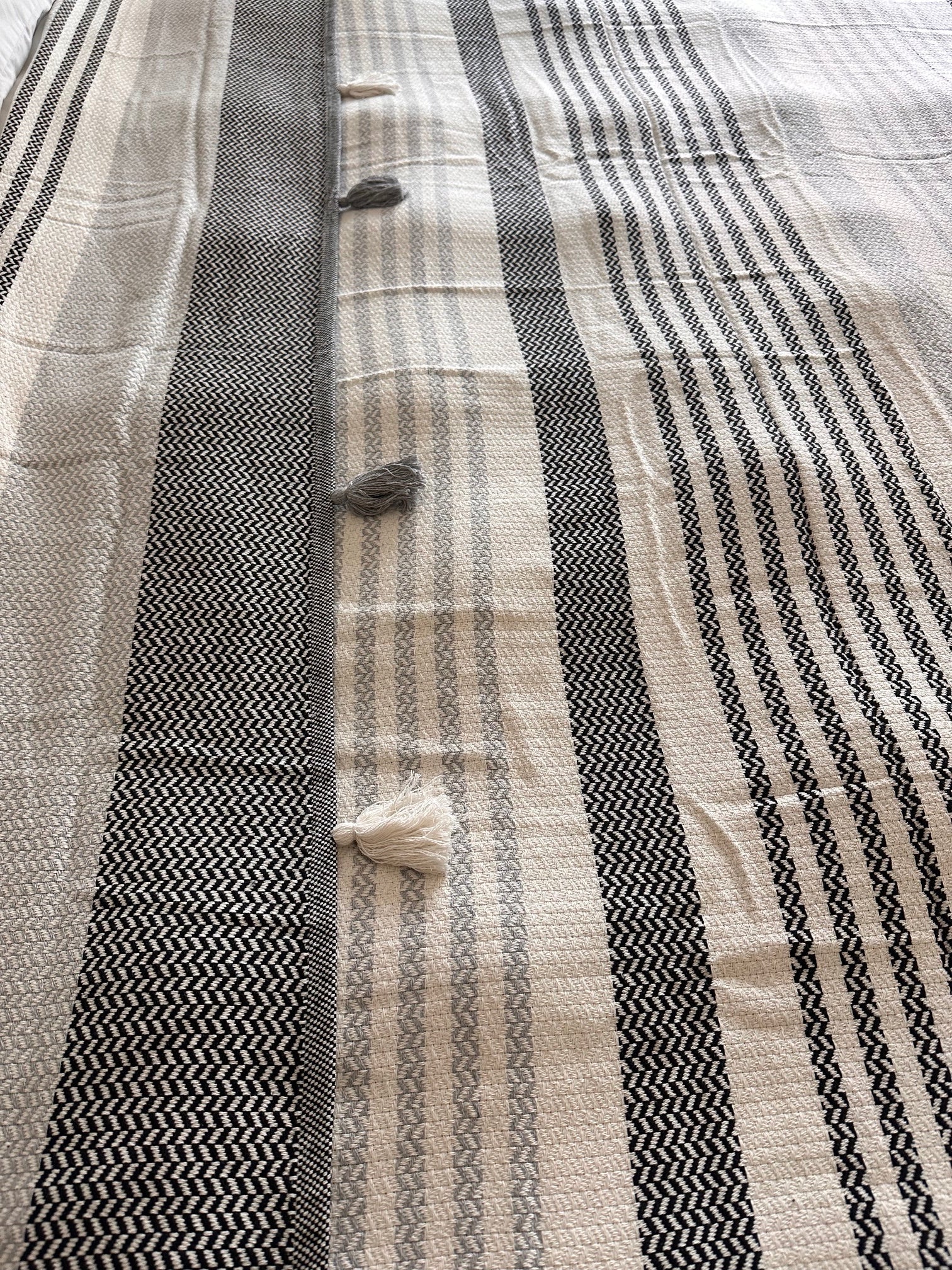 Cotton Black Pom Pom Bedspread