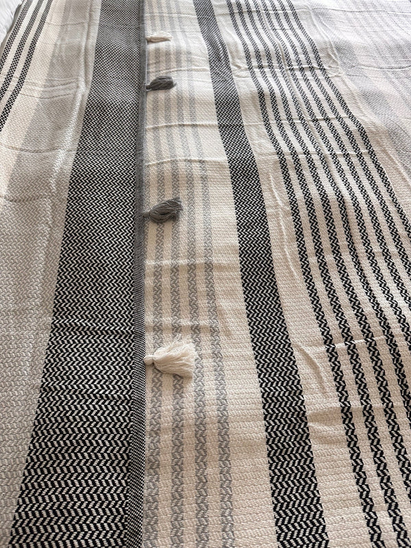 Cotton Black Pom Pom Bedspread