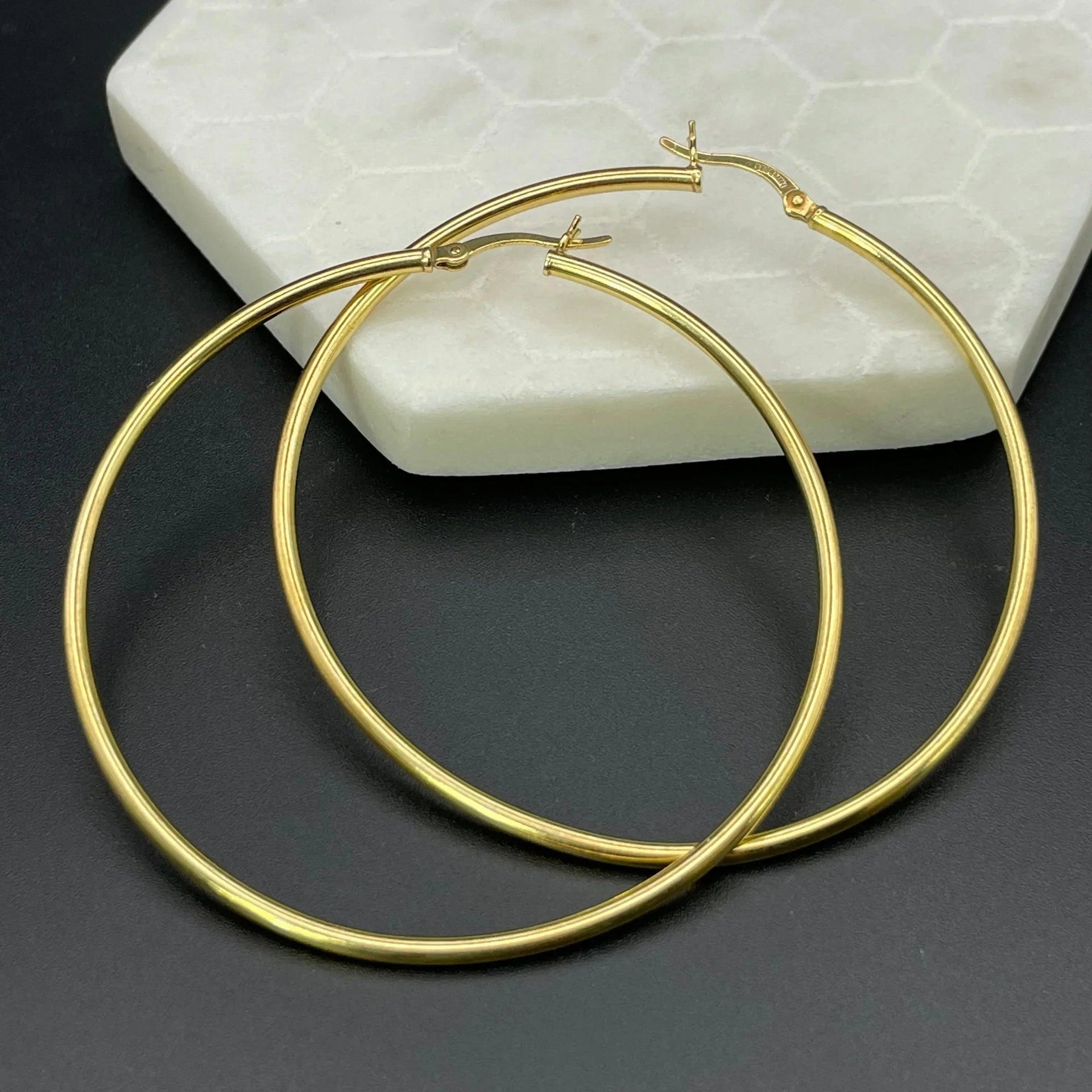 Sterling Silver Gold Large 55MM Hoop Earrings For Women 14K Gold - Gifts for You 'n Me