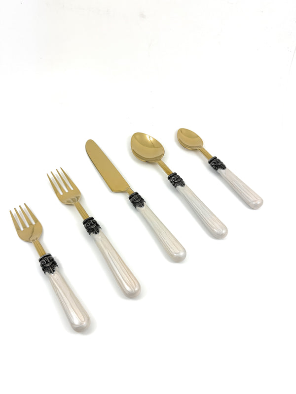 White Resin Handle Flatware set of 20 Antique Design