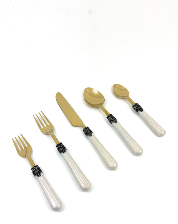 White Resin Handle Flatware set of 20 Antique Design