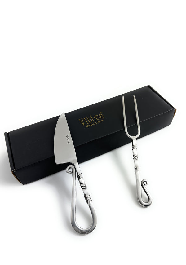 Designer Stainless Steel Carving Knife & Fork Set of 2