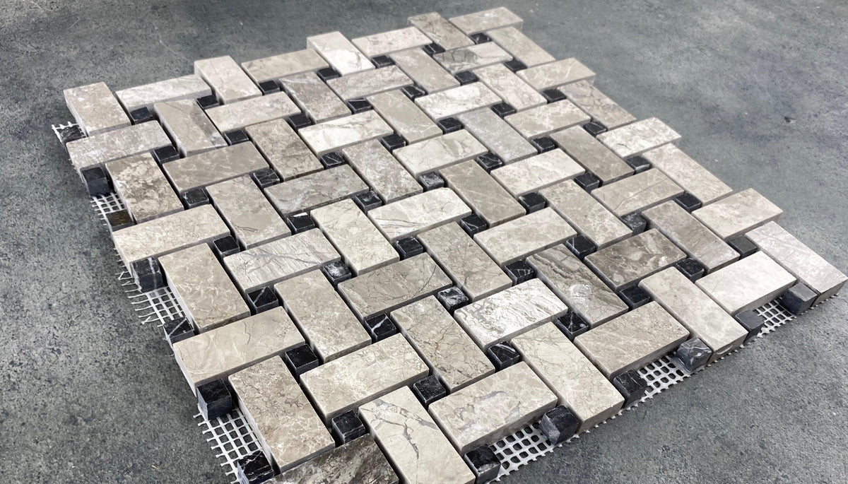 Silver Shadow Marble Basketweave Design on 12