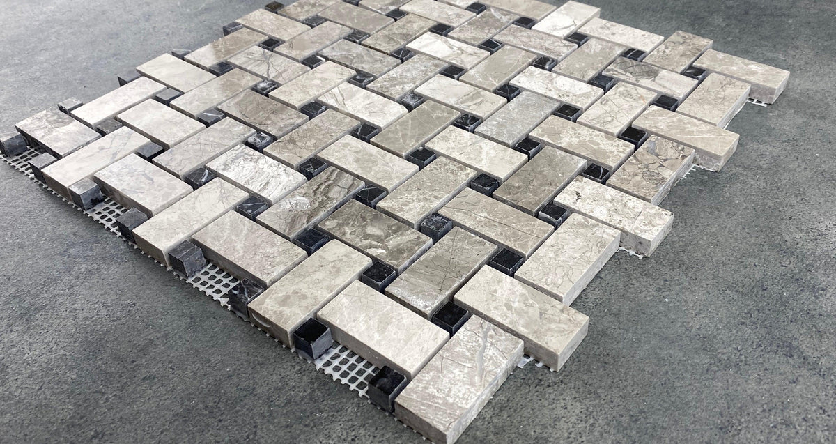 Silver Shadow Marble Basketweave Design on 12