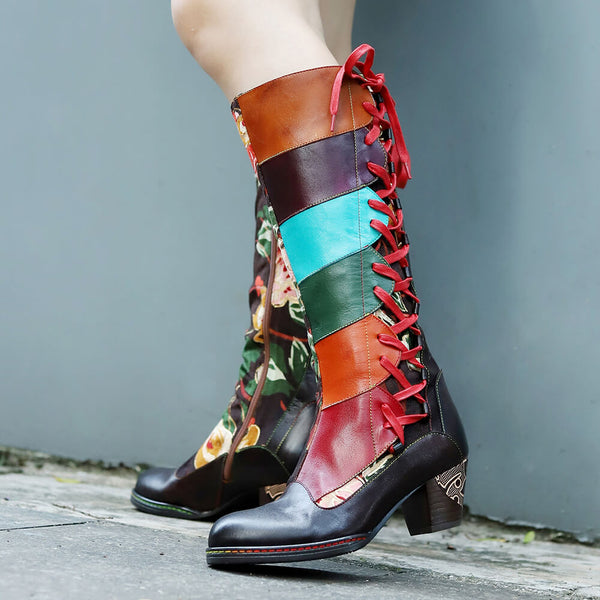 Leather Handmade Embossed Adjustable Boots