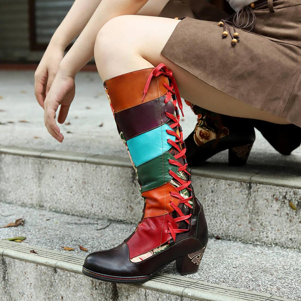 Leather Handmade Embossed Adjustable Boots