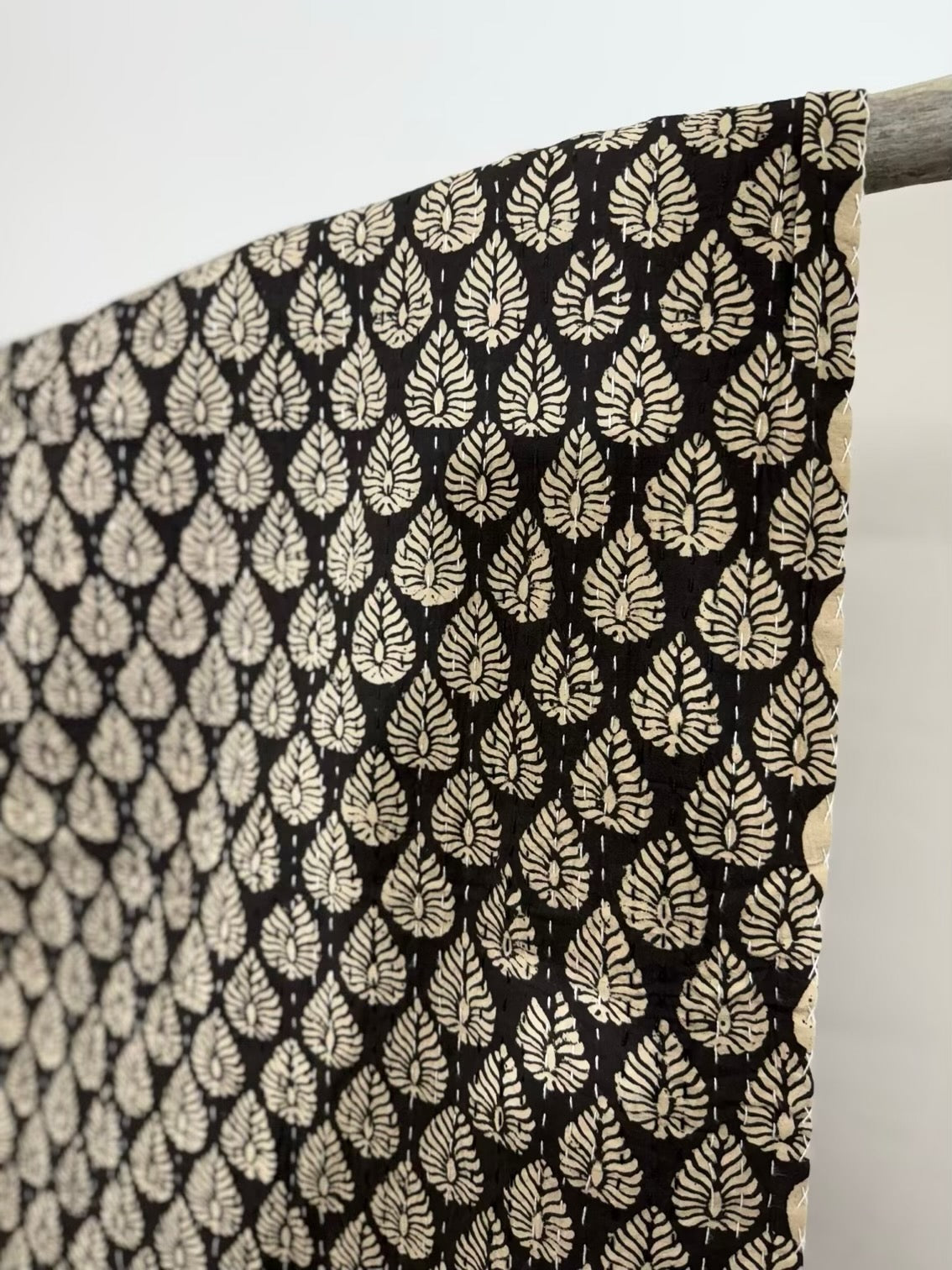 Rajani Leaves Block Print Cotton Kantha Quilt