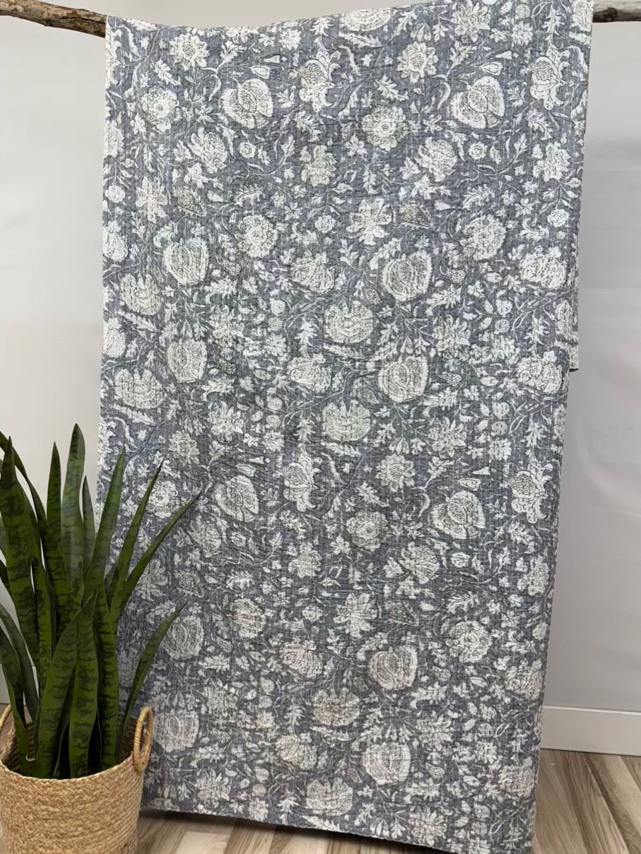 Dusk Heritage Blooms Block Print Cotton Kantha Quilt