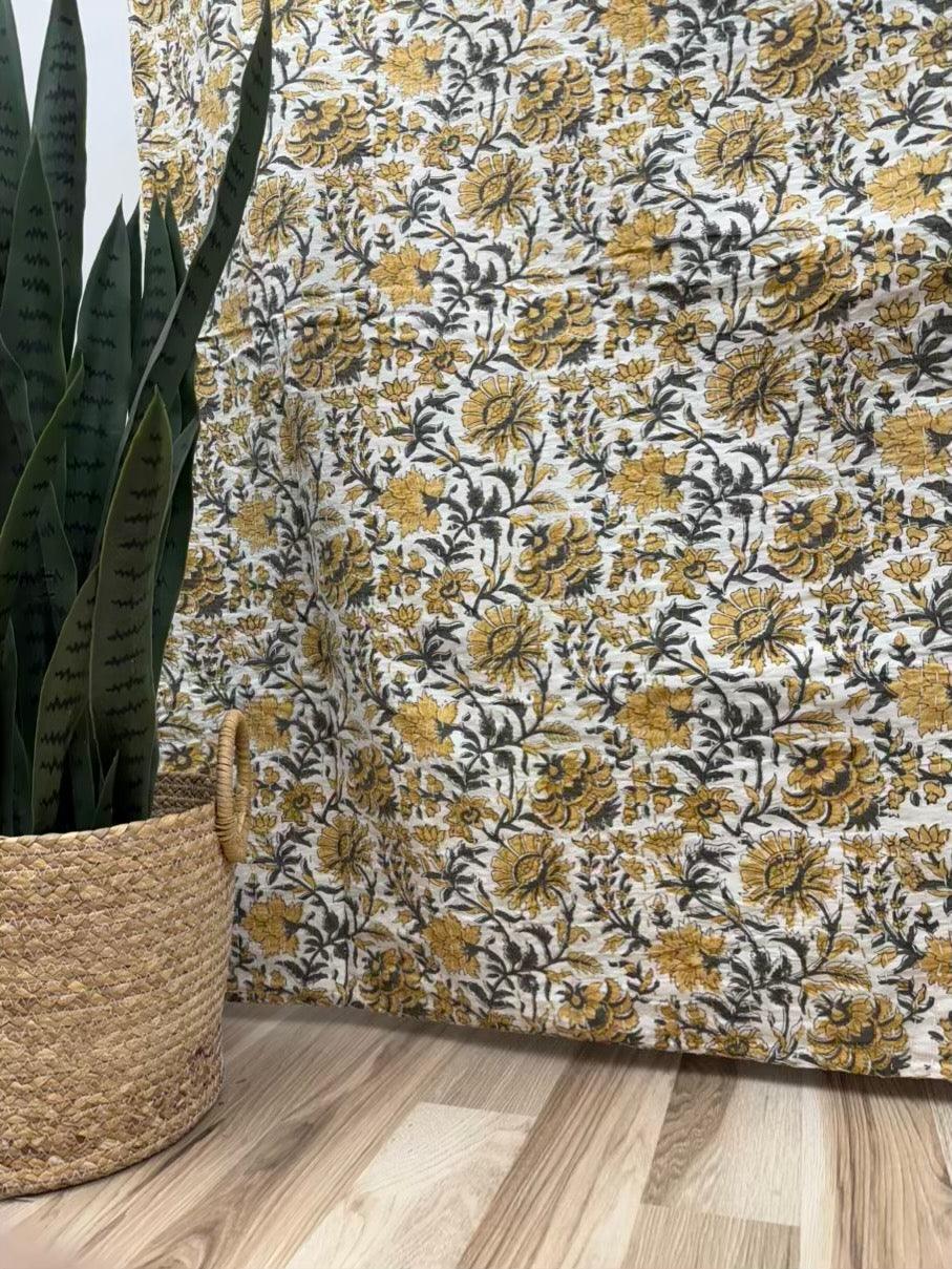 Harvest Vines Block Print Cotton Kantha Quilt