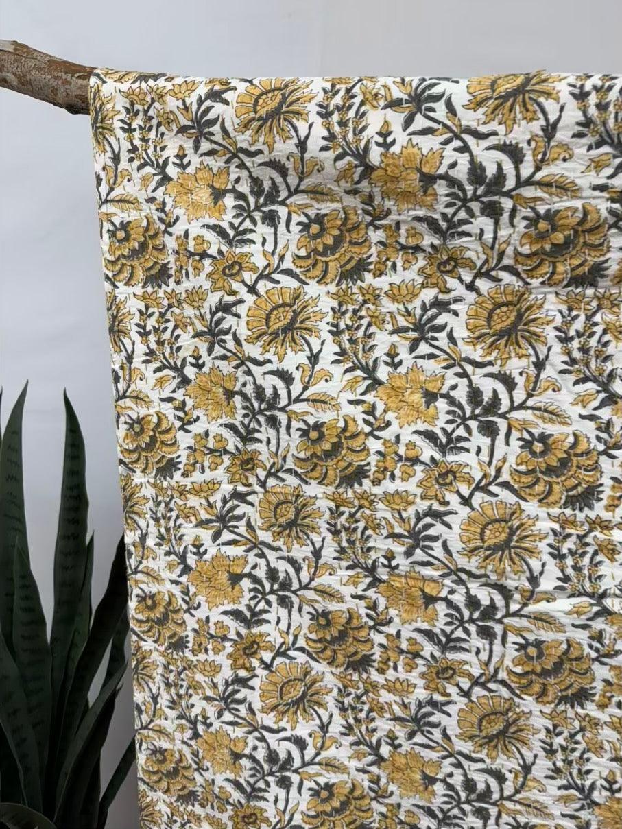 Harvest Vines Block Print Cotton Kantha Quilt