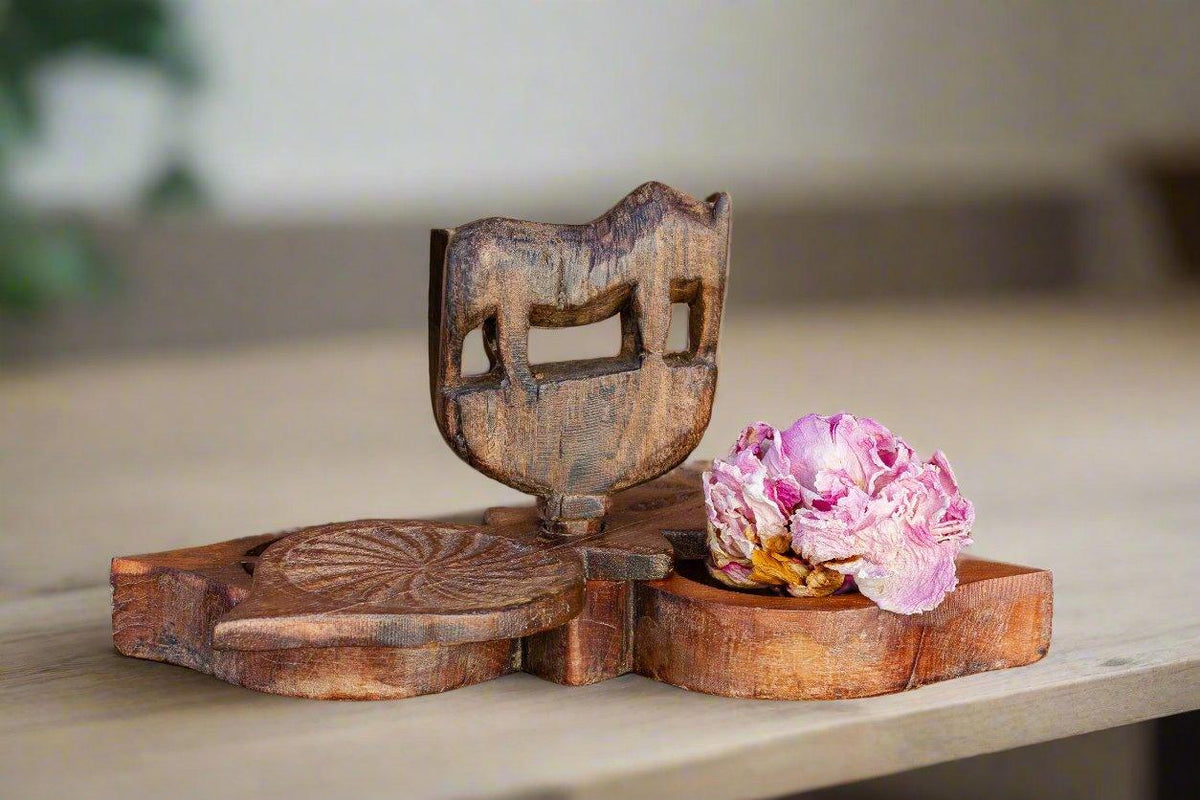 Carved Wooden Twin Lotus Petal Tikka Box