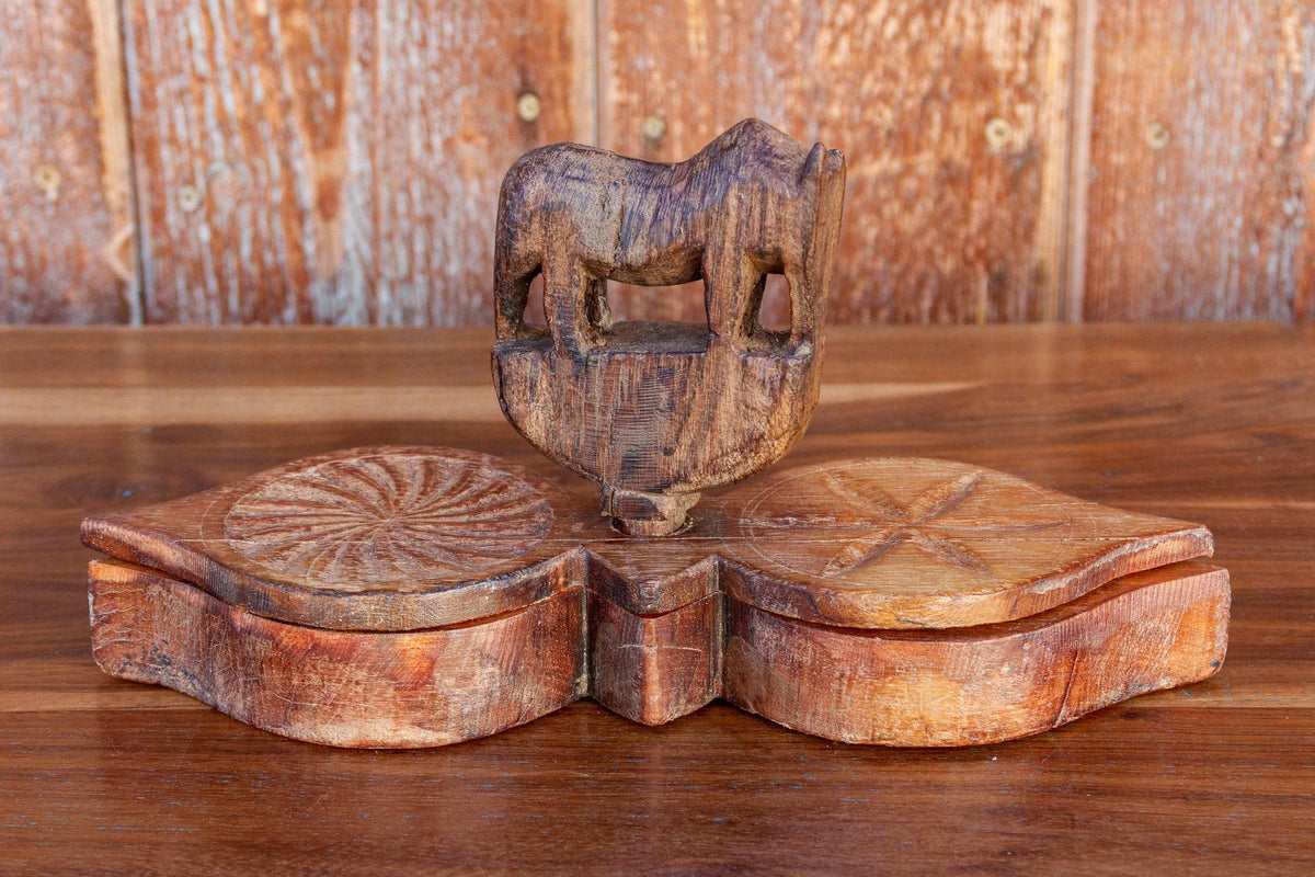 Carved Wooden Twin Lotus Petal Tikka Box
