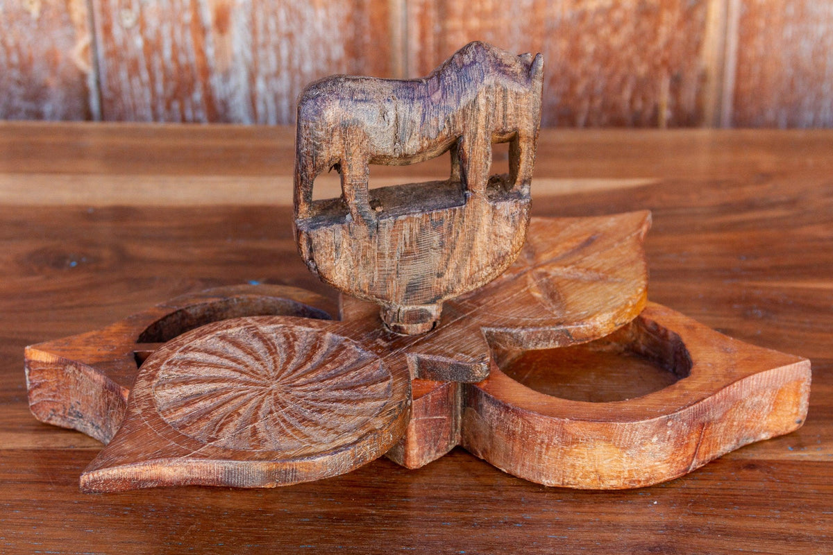 Carved Wooden Twin Lotus Petal Tikka Box