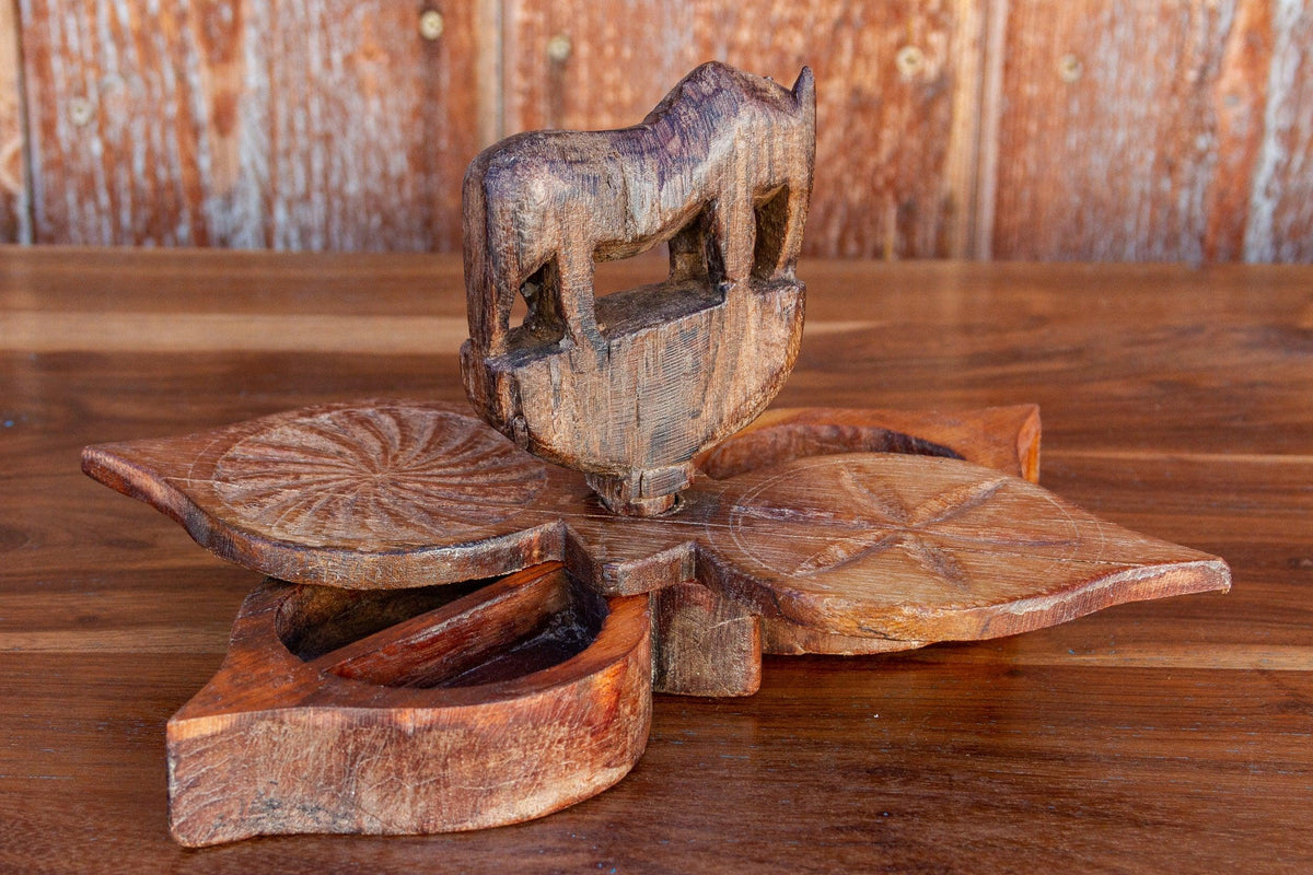 Carved Wooden Twin Lotus Petal Tikka Box