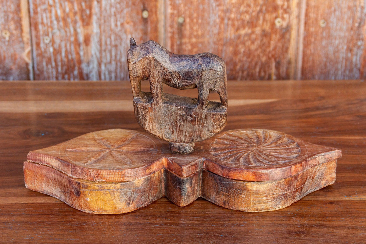 Carved Wooden Twin Lotus Petal Tikka Box