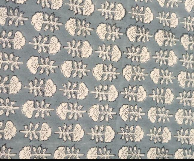Bagru Slate Petals Block Print Cotton Kantha Quilt