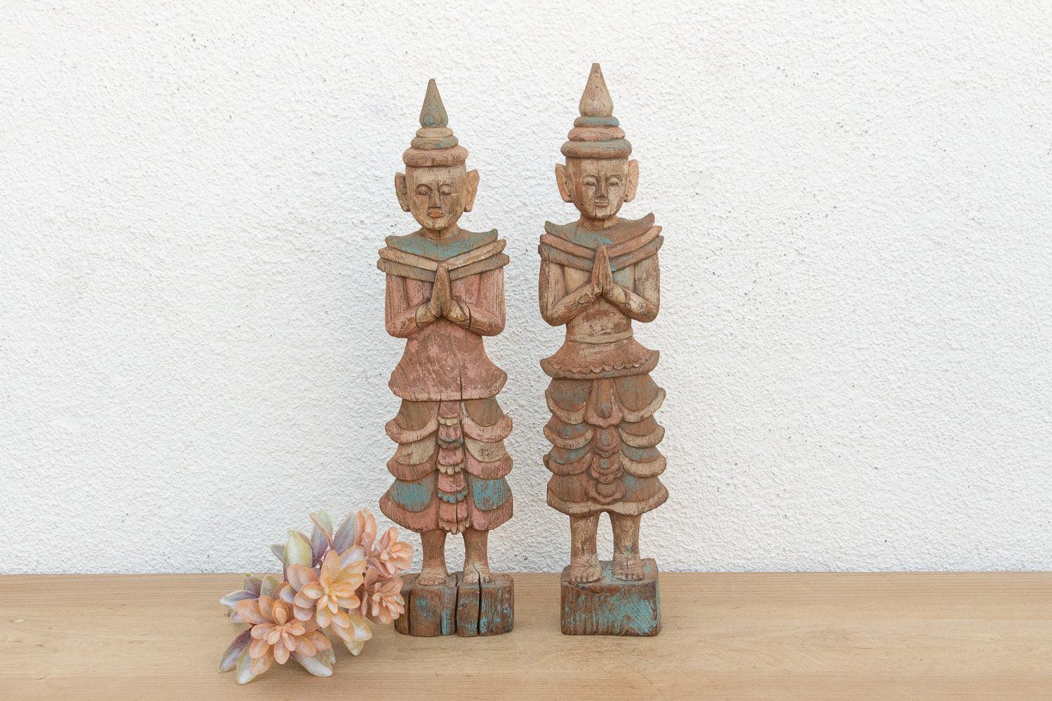 Pair of Antique Painted Wood Folk Figures