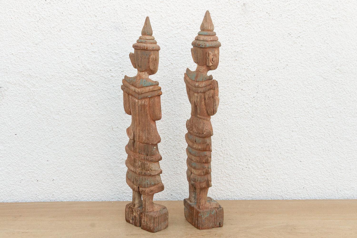 Pair of Antique Painted Wood Folk Figures