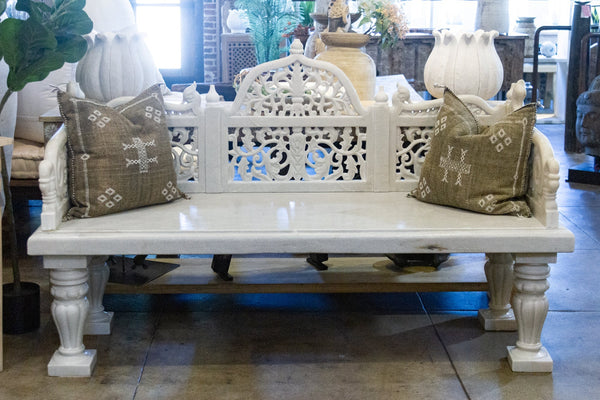 Royal Carved White Marble Garden Bench DE-COR | Globally Inspired