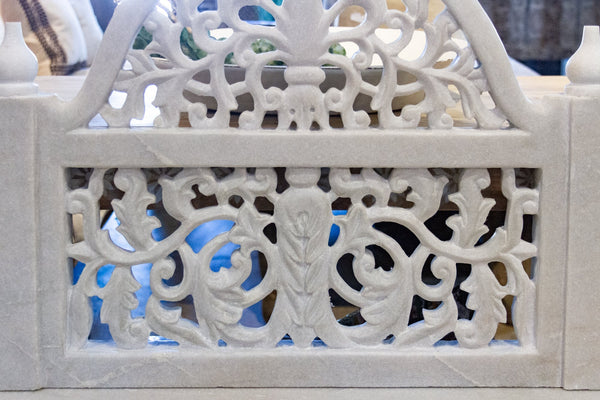 Royal Carved White Marble Garden Bench DE-COR | Globally Inspired