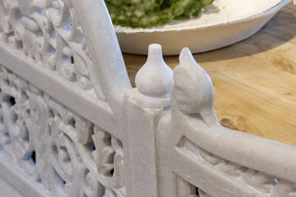 Royal Carved White Marble Garden Bench DE-COR | Globally Inspired