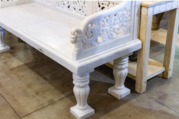 Royal Carved White Marble Garden Bench DE-COR | Globally Inspired