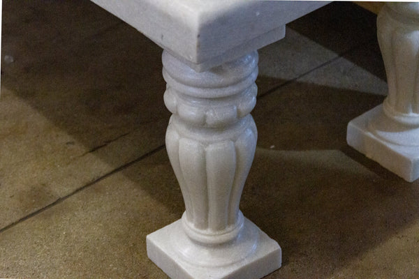 Royal Carved White Marble Garden Bench DE-COR | Globally Inspired
