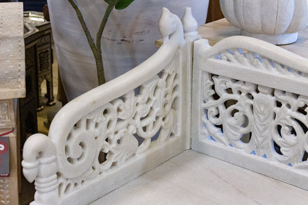 Royal Carved White Marble Garden Bench DE-COR | Globally Inspired