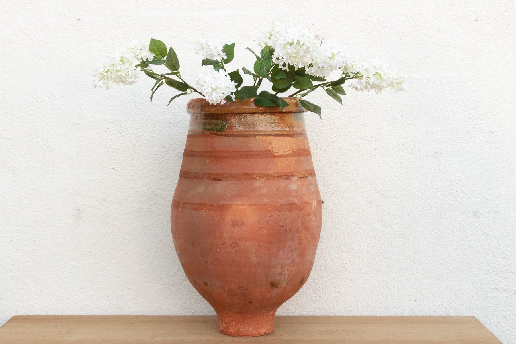 Large Mediterranean Terracotta Glazed Rim Floor Vase