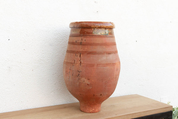 Large Mediterranean Terracotta Glazed Rim Floor Vase