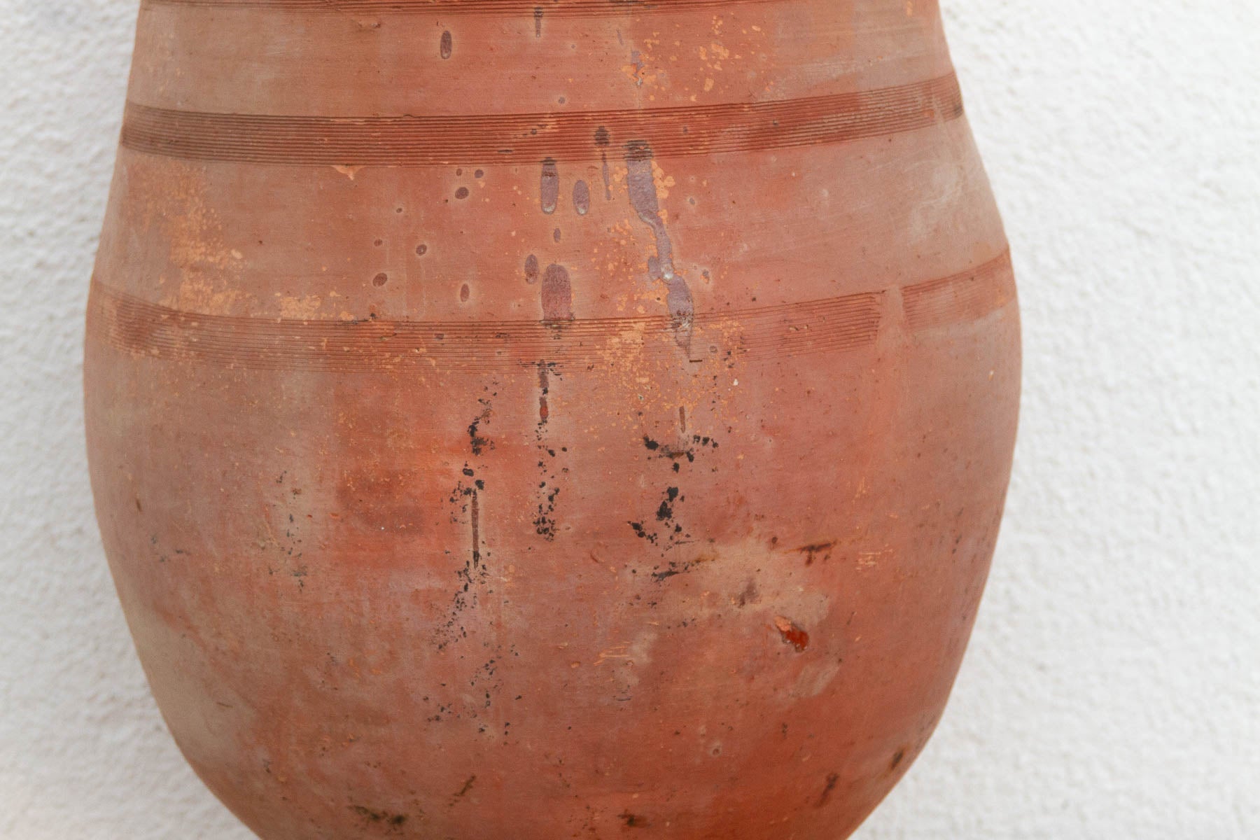 Large Mediterranean Terracotta Glazed Rim Floor Vase