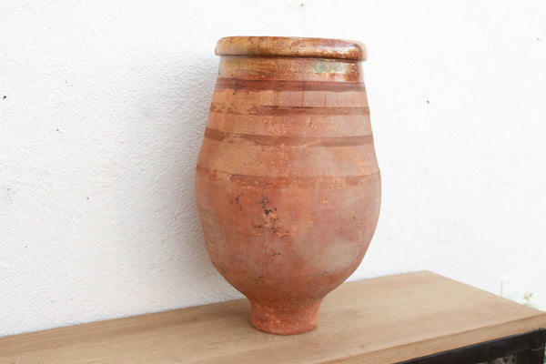 Large Mediterranean Terracotta Glazed Rim Floor Vase