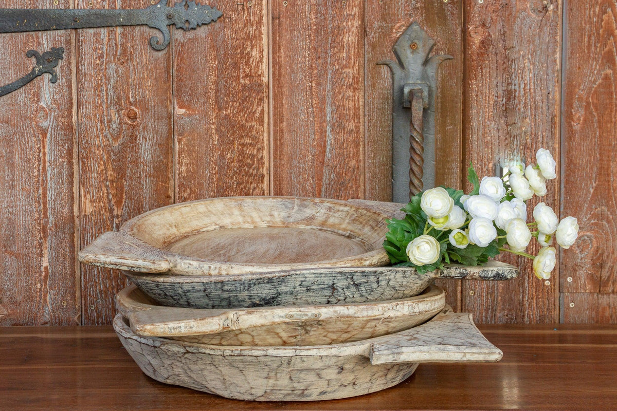 Tribal Whitewash Wooden Dough Parat Bowl