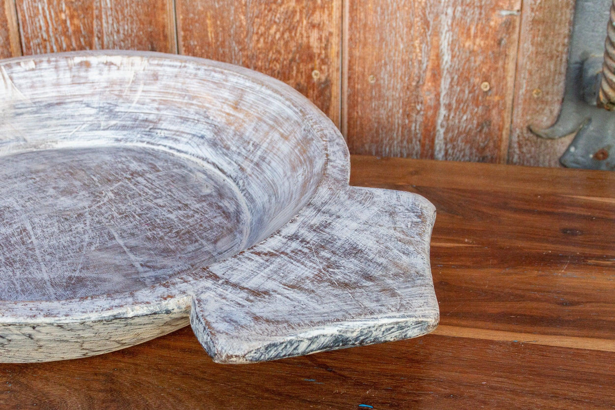 Tribal Whitewash Wooden Dough Parat Bowl