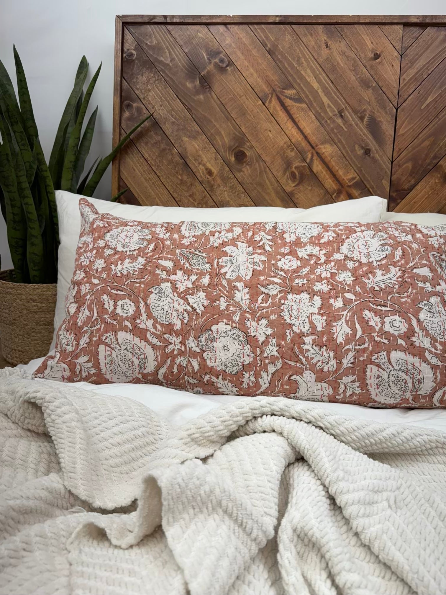 Heritage Blooms Terracotta Block Print Cotton Kantha Sham