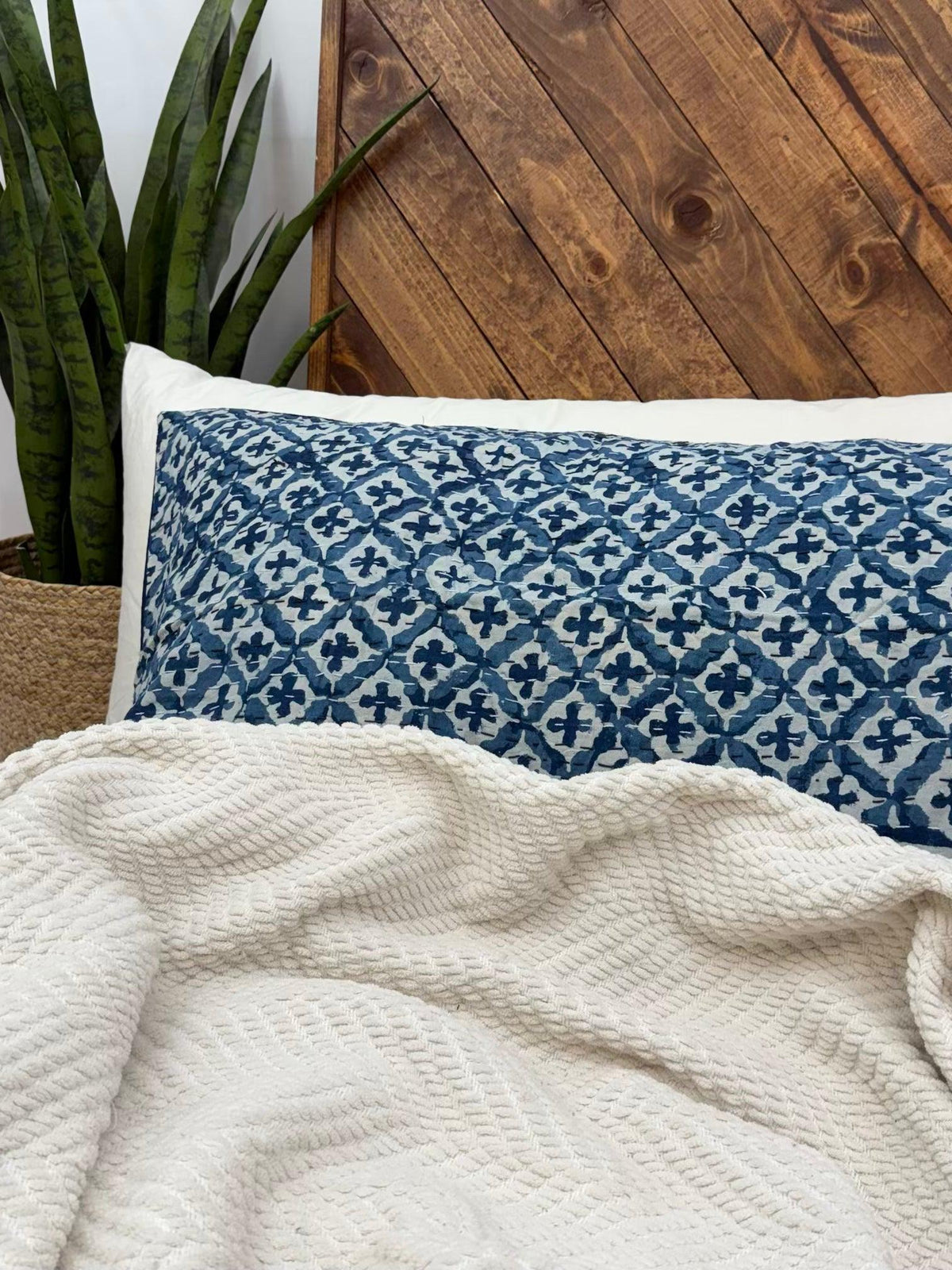Indigo Crosses Block Print Cotton Kantha Sham