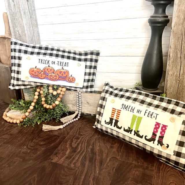 NEW BUNDLE SET: CHARCOAL & CREAM STRIPES Pillow (comes with foam insert and these 3 panels in back pocket); Winter Spring Summer Fall Autumn; TRICK OR TREAT, SUBWAY, MERRY & BRIGHT
