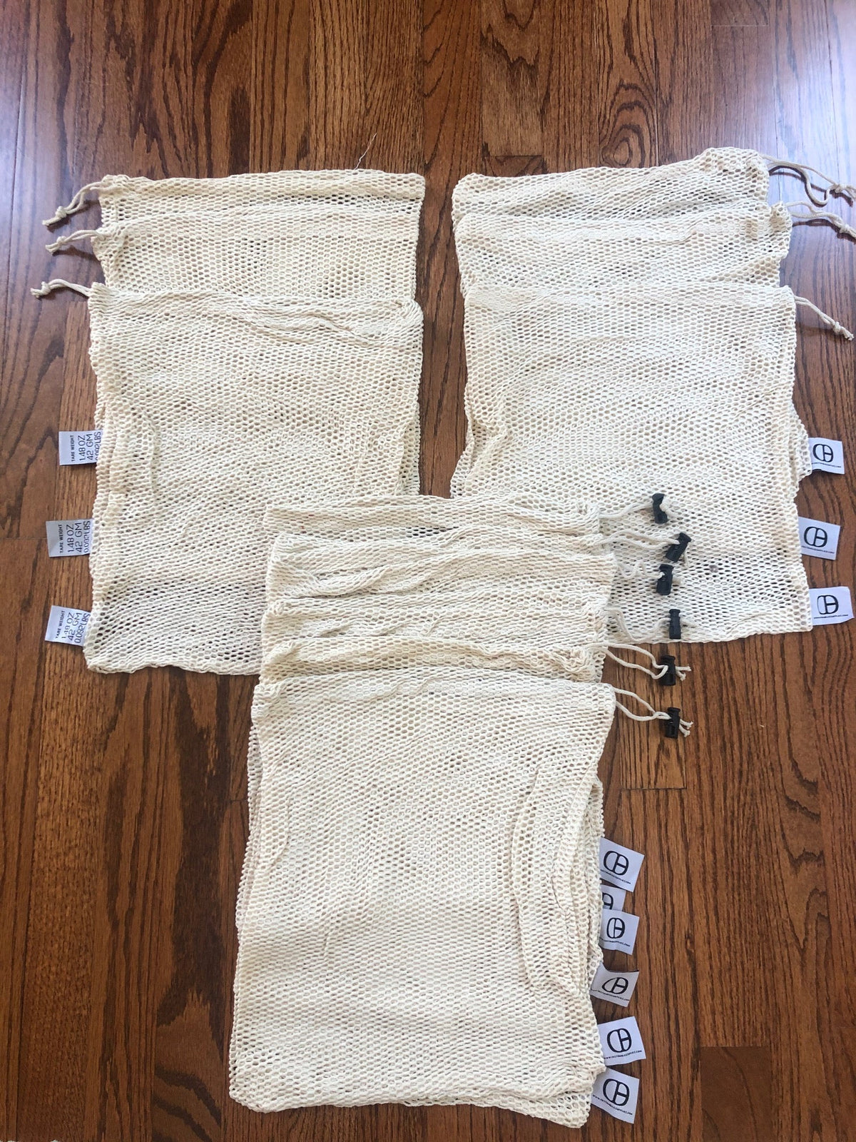 12 Pieces Of 12x16 Inches 100 Percent Cotton Mesh Bags NATURAL COLOR with 6 pieces of CORD LOCKS.