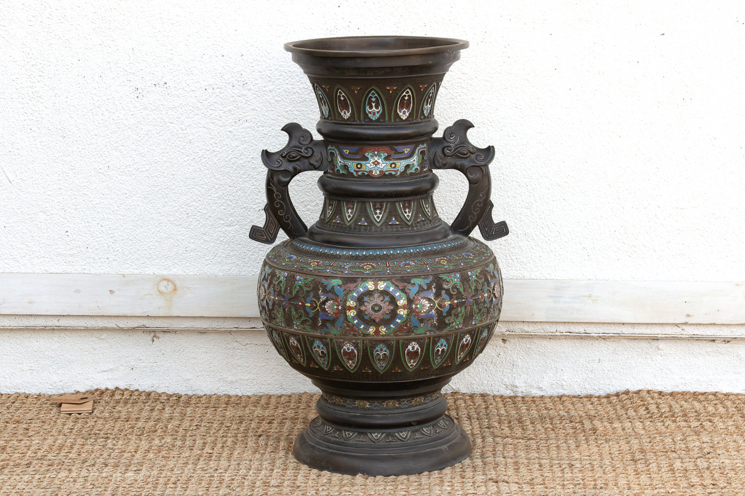 Massive Chinese Cloisonne Enamel Floor Vase